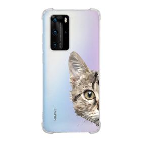 Printify Huawei P40 Pro Uyumlu Köşe Korumalı Antişok Kapak Catface Tasarımlı Şeffaf Kılıf