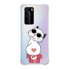 Printify Huawei P40 Pro Uyumlu Köşe Korumalı Antişok Kapak Coolcat Tasarımlı Şeffaf Kılıf
