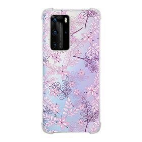 Printify Huawei P40 Pro Uyumlu Köşe Korumalı Antişok Kapak Floral Pudra Tasarımlı Şeffaf Kılıf