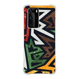 Printify Huawei P40 Pro Uyumlu Köşe Korumalı Antişok Kapak Soyut Grafiti Tasarımlı Şeffaf Kılıf