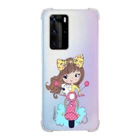 Printify Huawei P40 Pro Uyumlu Köşe Korumalı Antişok Kapak Vespagirl Şekiller Tasarımlı Şeffaf Kılıf