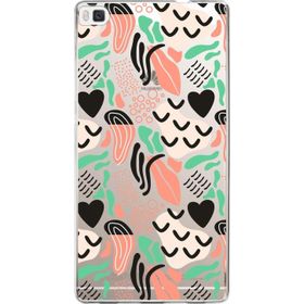 Printify Huawei P8 İle Uyumlu 1 mm Kapak Memphis Desen Tasarımlı Şeffaf Silikon Cep Telefonu Kılıfı