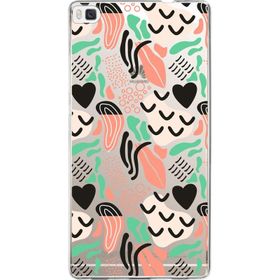 Printify Huawei P8 İle Uyumlu 1 mm Kapak Memphis Desen Tasarımlı Şeffaf Silikon Cep Telefonu Kılıfı