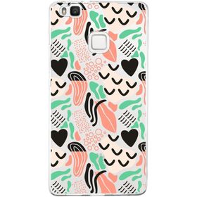 Printify Huawei P9 Lite İle Uyumlu 1 mm Kapak Memphis Desen Tasarımlı Şeffaf Silikon Cep Telefonu Kılıfı