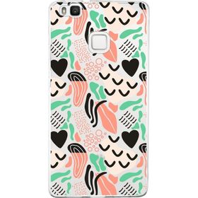 Printify Huawei P9 Lite İle Uyumlu 1 mm Kapak Memphis Desen Tasarımlı Şeffaf Silikon Cep Telefonu Kılıfı