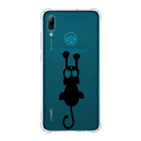 Printify Huawei PSmart 2019 Uyumlu Köşe Korumalı Antişok Kapak Çizgi Kedi Tasarımlı Şeffaf Kılıf
