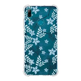 Printify Huawei PSmart 2019 Uyumlu Köşe Korumalı Antişok Kapak Floral Mavi Şekiller Tasarımlı Şeffaf Kılıf