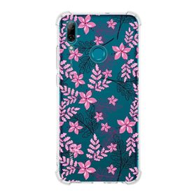 Printify Huawei PSmart 2019 Uyumlu Köşe Korumalı Antişok Kapak Floral Pembe Tasarımlı Şeffaf Kılıf