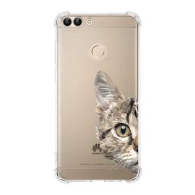 Printify Huawei PSmart Uyumlu Köşe Korumalı Antişok Kapak Catface Tasarımlı Şeffaf Kılıf