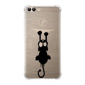 Printify Huawei PSmart Uyumlu Köşe Korumalı Antişok Kapak Çizgi Kedi Tasarımlı Şeffaf Kılıf