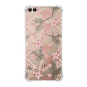 Printify Huawei PSmart Uyumlu Köşe Korumalı Antişok Kapak Floral Kırmızı Tasarımlı Şeffaf Kılıf