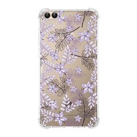 Printify Huawei PSmart Uyumlu Köşe Korumalı Antişok Kapak Floral Lila Tasarımlı Şeffaf Kılıf