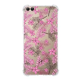 Printify Huawei PSmart Uyumlu Köşe Korumalı Antişok Kapak Floral Pembe Tasarımlı Şeffaf Kılıf