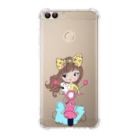 Printify Huawei PSmart Uyumlu Köşe Korumalı Antişok Kapak Vespagirl Şekiller Tasarımlı Şeffaf Kılıf