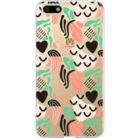 Printify Huawei Y5 2018 İle Uyumlu 1 mm Kapak Memphis Desen Tasarımlı Şeffaf Silikon Cep Telefonu Kılıfı