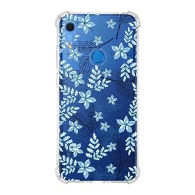 Printify Huawei Y6S Uyumlu Köşe Korumalı Antişok Kapak Floral Mavi Şekiller Tasarımlı Şeffaf Kılıf