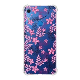 Printify Huawei Y6S Uyumlu Köşe Korumalı Antişok Kapak Floral Pembe Tasarımlı Şeffaf Kılıf