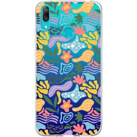 Printify Huawei Y7 2019 İle Uyumlu 1 mm Kapak Memphis Desen Tasarımlı Şeffaf Silikon Cep Telefonu Kılıfı