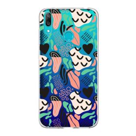 Printify Huawei Y7 2019 İle Uyumlu 1 mm Kapak Memphis Desen Tasarımlı Şeffaf Silikon Cep Telefonu Kılıfı