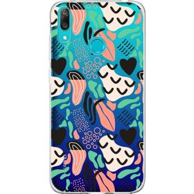 Printify Huawei Y7 2019 İle Uyumlu 1 mm Kapak Memphis Desen Tasarımlı Şeffaf Silikon Cep Telefonu Kılıfı