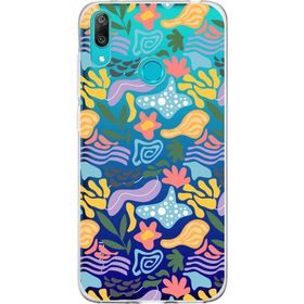 Printify Huawei Y7 2019 İle Uyumlu 1 mm Kapak Memphis Desen Tasarımlı Şeffaf Silikon Cep Telefonu Kılıfı