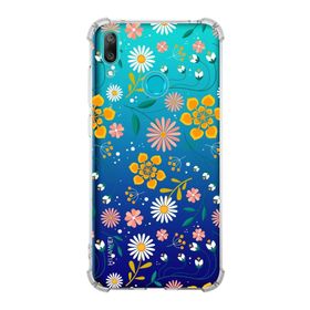 Printify Huawei Y7 2019 Uyumlu Köşe Korumalı Antişok Kapak Çiçek Tasarımlı Şeffaf Kılıf