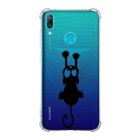 Printify Huawei Y7 2019 Uyumlu Köşe Korumalı Antişok Kapak Çizgi Kedi Tasarımlı Şeffaf Kılıf
