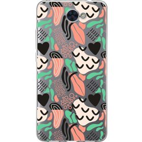 Printify Huawei Y7 İle Uyumlu 1 mm Kapak Memphis Desen Tasarımlı Şeffaf Silikon Cep Telefonu Kılıfı