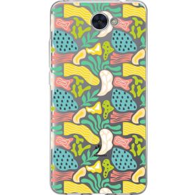 Printify Huawei Y7 İle Uyumlu 1 mm Kapak Memphis Desen Tasarımlı Şeffaf Silikon Cep Telefonu Kılıfı
