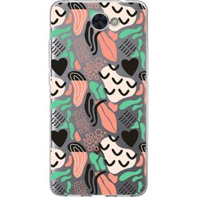 Printify Huawei Y7 İle Uyumlu 1 mm Kapak Memphis Desen Tasarımlı Şeffaf Silikon Cep Telefonu Kılıfı