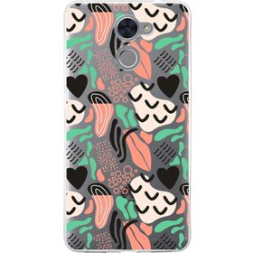 Printify Huawei Y7 Prime İle Uyumlu 1 mm Kapak Memphis Desen Tasarımlı Şeffaf Silikon Cep Telefonu Kılıfı
