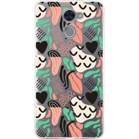 Printify Huawei Y7 Prime İle Uyumlu 1 mm Kapak Memphis Desen Tasarımlı Şeffaf Silikon Cep Telefonu Kılıfı