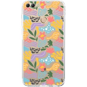 Printify Huawei Y9 2018 Uyumlu Kamera Korumalı Kapak Memphis Desen Tasarımlı Şeffaf Cep Telefonu Kılıfı