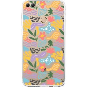 Printify Huawei Y9 2018 Uyumlu Kamera Korumalı Kapak Memphis Desen Tasarımlı Şeffaf Cep Telefonu Kılıfı