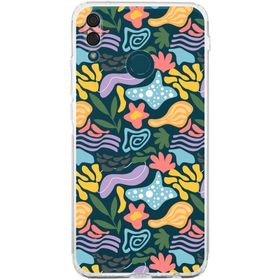 Printify Huawei Y9 2019 Uyumlu Kamera Korumalı Kapak Memphis Desen Tasarımlı Şeffaf Cep Telefonu Kılıfı