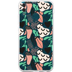 Printify Huawei Y9 2019 Uyumlu Kamera Korumalı Kapak Memphis Desen Tasarımlı Şeffaf Cep Telefonu Kılıfı