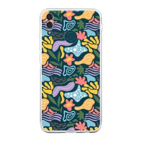 Printify Huawei Y9 2019 Uyumlu Kamera Korumalı Kapak Memphis Desen Tasarımlı Şeffaf Cep Telefonu Kılıfı