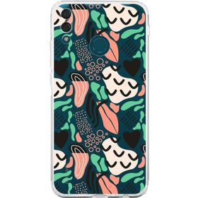 Printify Huawei Y9 2019 Uyumlu Kamera Korumalı Kapak Memphis Desen Tasarımlı Şeffaf Cep Telefonu Kılıfı