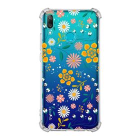 Printify Huawei Y9 Prime 2019 Uyumlu Köşe Korumalı Antişok Kapak Çiçek Tasarımlı Şeffaf Kılıf