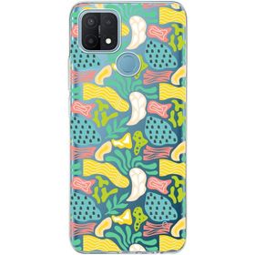 Printify Oppo A15 İle Uyumlu 1 mm Kapak Memphis Desen Tasarımlı Şeffaf Silikon Cep Telefonu Kılıfı