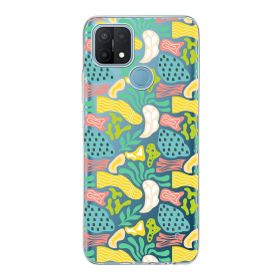Printify Oppo A15 İle Uyumlu 1 mm Kapak Memphis Desen Tasarımlı Şeffaf Silikon Cep Telefonu Kılıfı