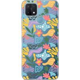 Printify Oppo A15 İle Uyumlu 1 mm Kapak Memphis Desen Tasarımlı Şeffaf Silikon Cep Telefonu Kılıfı