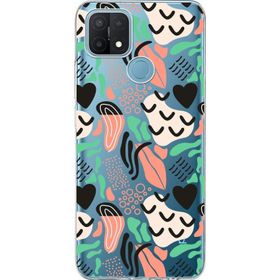 Printify Oppo A15 İle Uyumlu 1 mm Kapak Memphis Desen Tasarımlı Şeffaf Silikon Cep Telefonu Kılıfı