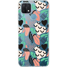 Printify Oppo A15s İle Uyumlu 1 mm Kapak Memphis Desen Tasarımlı Şeffaf Silikon Cep Telefonu Kılıfı