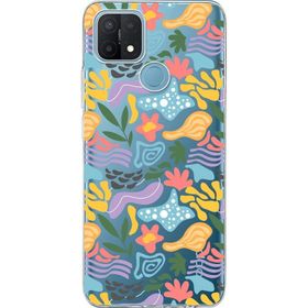 Printify Oppo A15s İle Uyumlu 1 mm Kapak Memphis Desen Tasarımlı Şeffaf Silikon Cep Telefonu Kılıfı