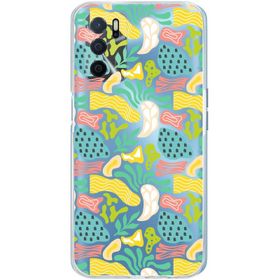 Printify Oppo A16 İle Uyumlu 1 mm Kapak Memphis Desen Tasarımlı Şeffaf Silikon Cep Telefonu Kılıfı