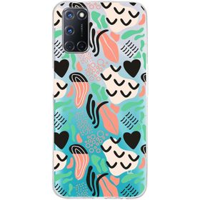 Printify Oppo A5 2020 İle Uyumlu 1mm Kapak Memphis Desen Tasarımlı Şeffaf Silikon Cep Telefonu Kılıfı