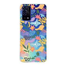 Printify Oppo A55 İle Uyumlu 1mm Kapak Memphis Desen Tasarımlı Şeffaf Silikon Cep Telefonu Kılıfı