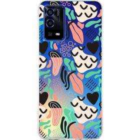 Printify Oppo A55 İle Uyumlu 1mm Kapak Memphis Desen Tasarımlı Şeffaf Silikon Cep Telefonu Kılıfı