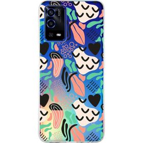 Printify Oppo A55 İle Uyumlu 1mm Kapak Memphis Desen Tasarımlı Şeffaf Silikon Cep Telefonu Kılıfı